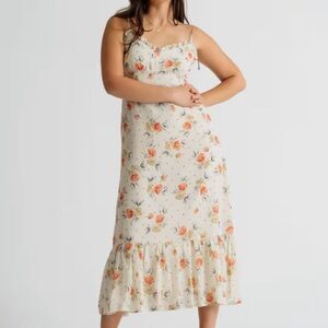 Dress Forum Cream Floral Polka Dot Ruffle Midi Dress